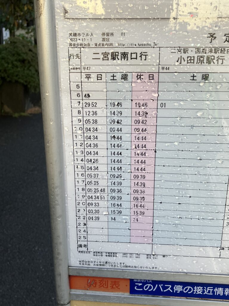 二宮行バス時刻表